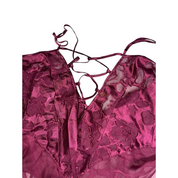 Vintage 90s Victoria Secret  Gold Label Maroon Teddy ruffles Lace Floral Medium - Picture 7 of 9